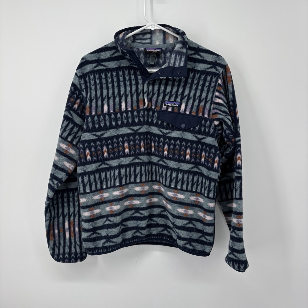 Patagonia Synchilla Snap-T Fleece Womens Size Small Kuta Klash Shadow Blue Aztec